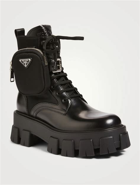 prada leather platform boots|Prada ankle pouch combat boots.